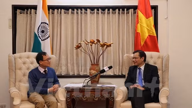 越南驻印度大使孙生成接受记者的采访。（图片来源：越通社）