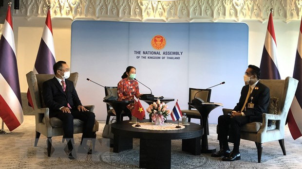 越南驻泰国大使潘志成（左）和泰国众议院第二副议长素帕猜（右）。