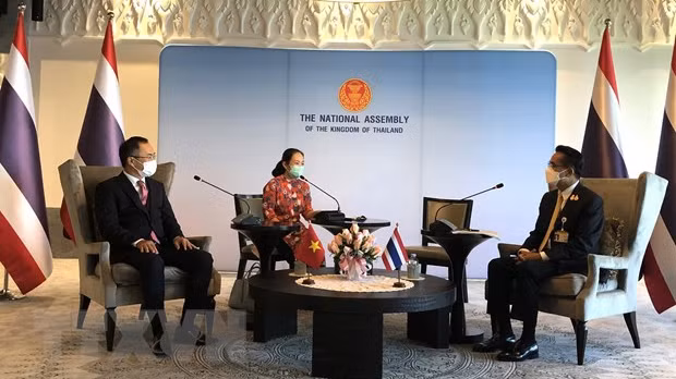 越南驻泰国大使潘志成（左）和泰国众议院第二副议长素帕猜（右）。