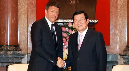 张晋创主席会见意大利总理。（图片来源：越通社）