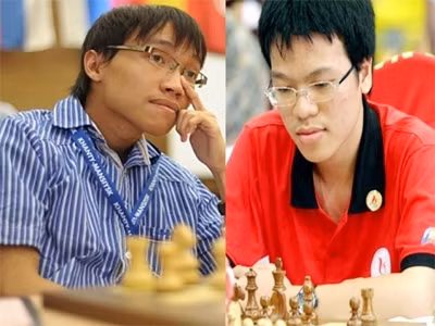 越南国际象棋健将阮玉长山（左）和黎光廉（右）。