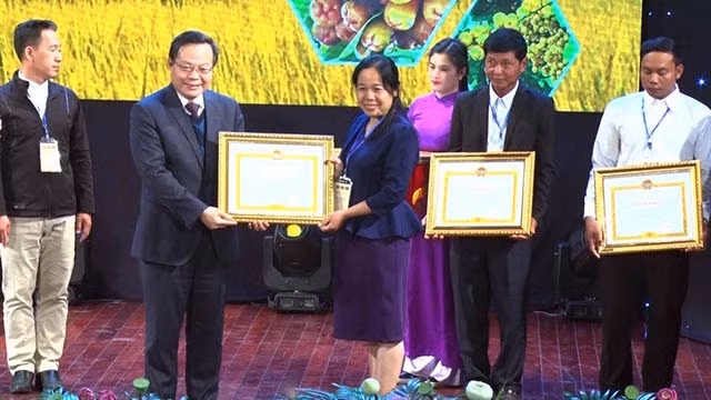 越南国会副主席冯国显向为此次活动作出贡献的集体、个人授予奖状。（图片来源：人民报网）