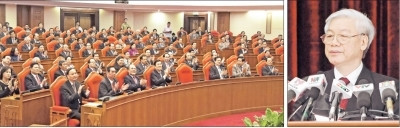 越共中央总书记阮富仲致闭幕词。（陈海 摄）