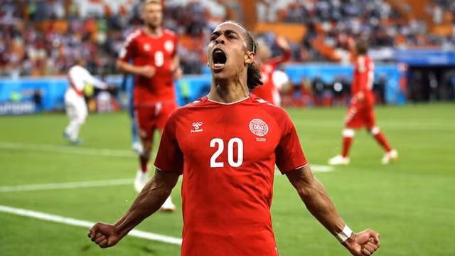 尤素夫•波尔森庆祝进球。