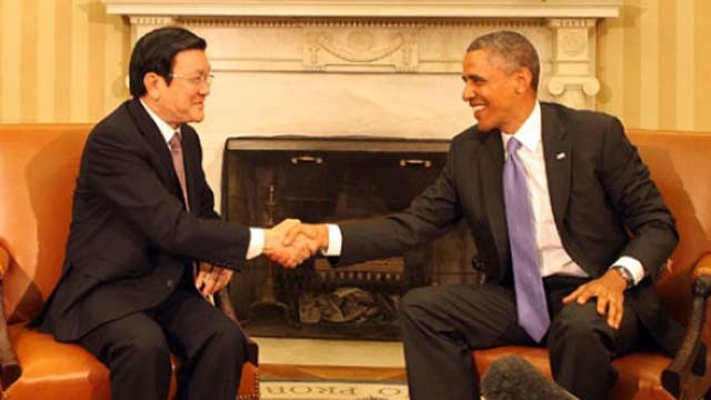 张晋创主席与奥巴马总统举行会谈。 (Photo: 图片来源：越通社)