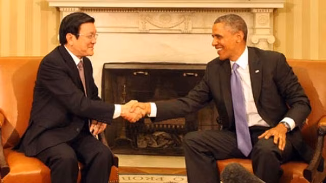 张晋创主席与奥巴马总统举行会谈。 (Photo: 图片来源：越通社)