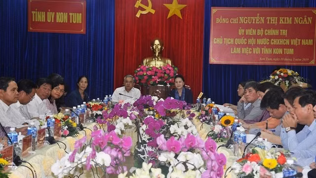 国会主席阮氏金银同崑嵩省主要领导干部举行工作座谈会。