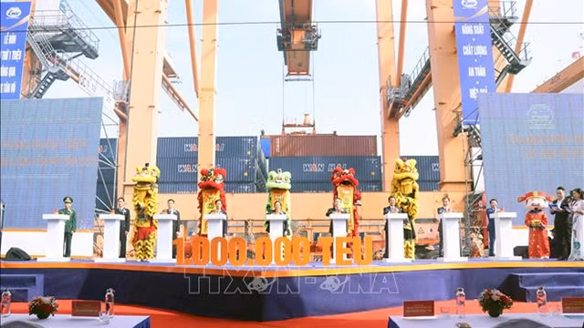 海防市新武港口集装箱吞吐量首次突破100万标箱。（图片来源：越通社）