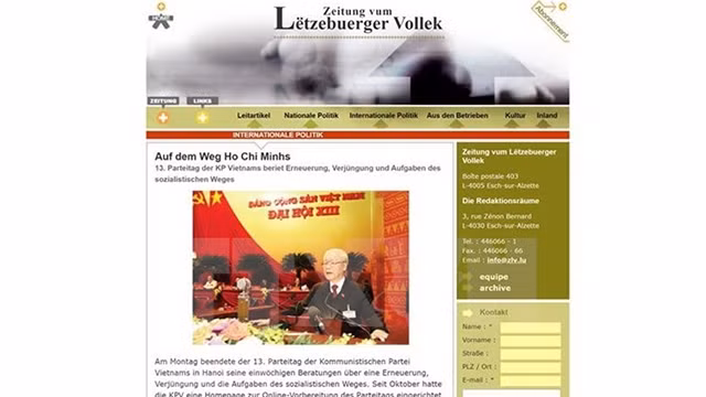 德国日报《Lëtzebuerger Vollek》发表的“胡志明的道路上”的文章。（图片来源：越通社）