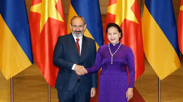 国会主席阮氏金银会见尼科尔•帕什尼扬总理。（维玲 摄）