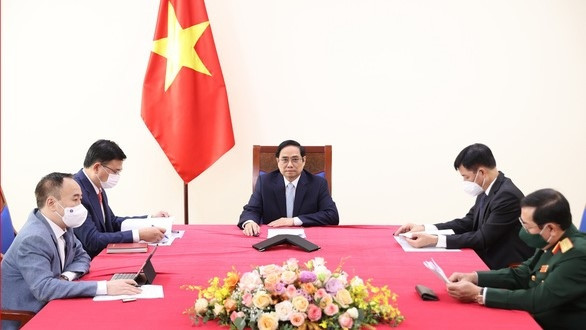 政府总理范明正与土耳其副总统欧克泰通电话。（图片来源：外交部）