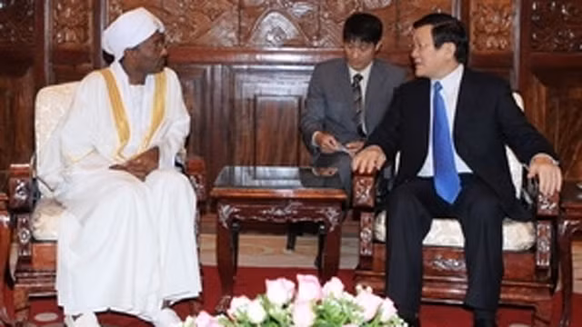 越南国家主席张晋创会见了前来递交国书的苏丹新任驻越大使。 (Photo: 图片来源：越通社)