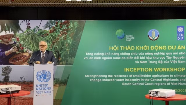 联合国开发计划署代表在仪式上讲话。（图片来源：vtv.vn）