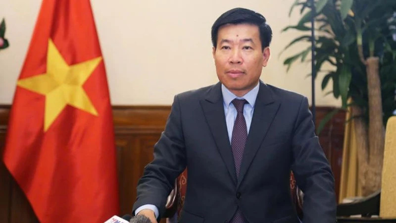 越南外交部副部长阮孟强接受采访。