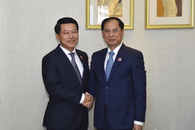 越南外交部长裴青山会见老挝副总理兼外长沙伦赛·贡玛西。