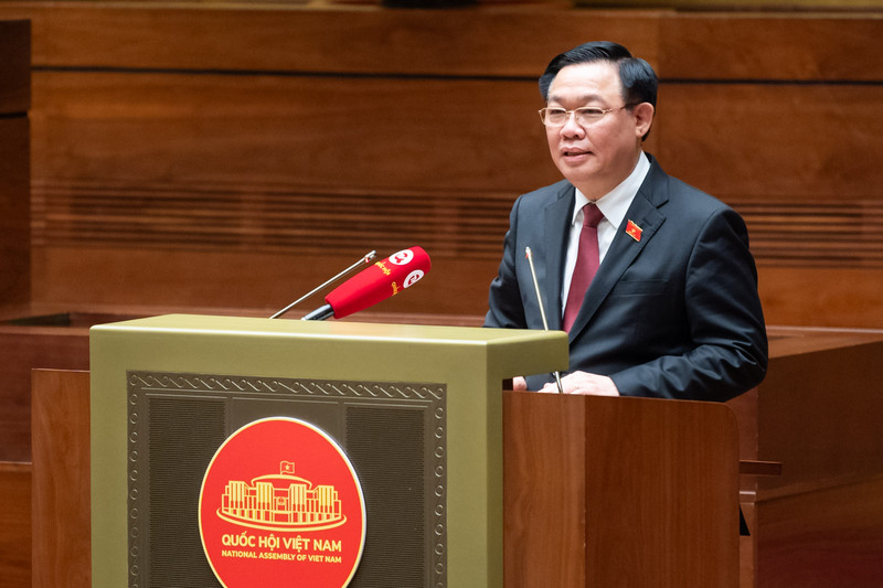 越南国会主席王廷惠在会见上致辞。（图片来源：baochinhphu.vn）