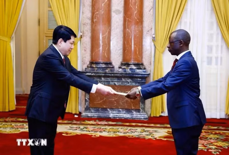 越南国家主席梁强接受布隆迪共和国驻越大使的国书。（图片来源：越通社）