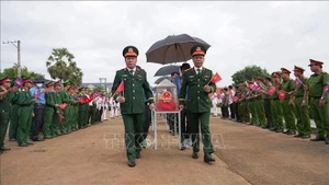 迎接172具在柬埔寨牺牲的越南志愿军和专家烈士遗骸归国。（图片来源：越通社）