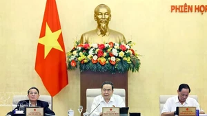 越南国会主席陈青敏在会议上发表讲话。