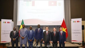 国会主席陈青敏与出席座谈会的代表们合影。（图片来源：越通社）