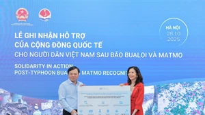 阮黄协副部长接受联合国的援助。(图片来源:越通社)