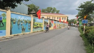 桥富乡一条条明亮、绿色、清洁、美丽的壁画道路。