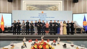 政府副总理、外交部长裴青山与各位代表合影。（图片来源：越通社）