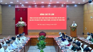 越共中央总书记苏林与越南祖国阵线和中央各团体党委举行工作会议。