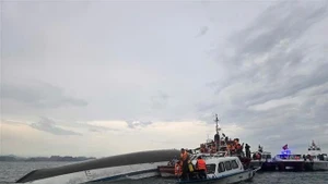 广宁省有关部门仍在全力开展下龙湾旅游船翻沉事故的搜救工作。（图片来源：越通社）