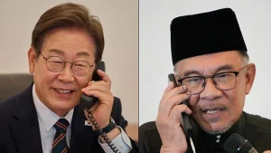 韩国总统李在明与马来西亚总理安瓦尔·易卜拉欣通话。（图片来源：YONHAP News/越通社）