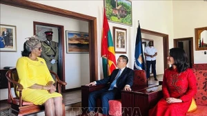 格林纳达总督塞茜尔·拉格雷纳德会见越南驻委内瑞拉兼驻格林纳达大使武中美。（图片来源：越通社）