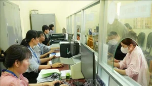 胡志明市泰美乡干部、公务员为群众办理行政手续。