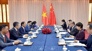 越南政府副总理兼外交部长裴青山同中国外交部长王毅举行会谈。（图片来源：越通社）