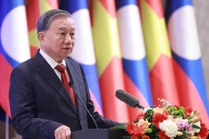 越共中央总书记苏林在老越友谊公园落成典礼上发表讲话。（图片来源：越通社）