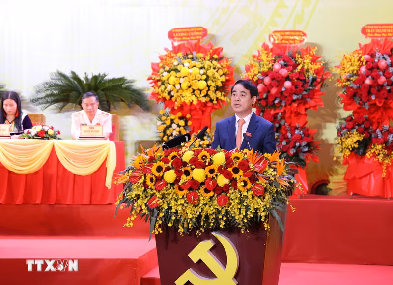 庆和省省委书记严春成在大会上发表讲话。（图片来源：越通社）