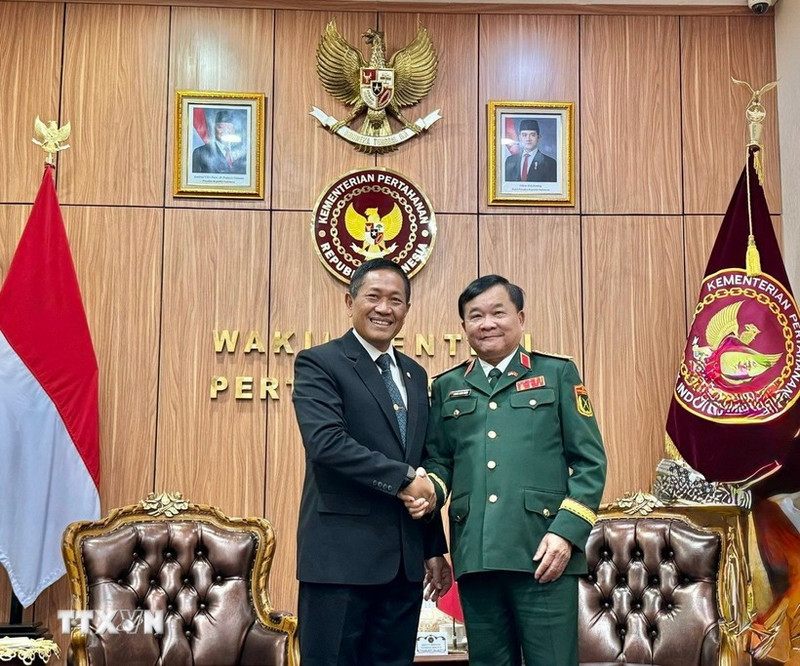 越南国防部副部长黄春战上将会见印尼国防副部长唐尼·埃尔马万·陶凡托。（图片来源：越通社）