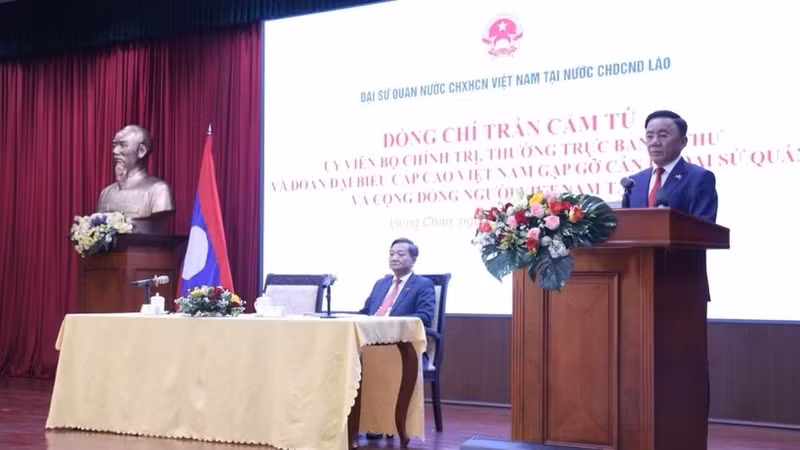 越共中央政治局委员、中央书记处常务书记陈锦秀在会上发表讲话。（图片来源：越通社）