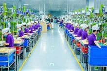 工人们在位于义安一号VSIP 工业园区的 立讯精密（义安）有限公司工作。