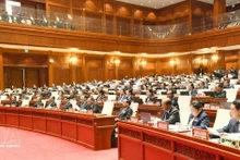 老挝第十届国会第一次会议现场。（图片来源：越通社）