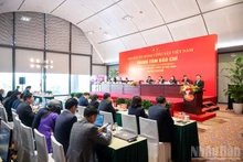 越南共产党第十四次全国代表大会开幕前于1月14日举行的国际新闻发布会现场。（水原摄）