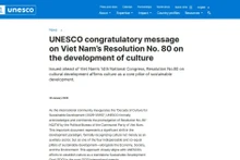 UNESCO发布祝贺越南文化发展决议的贺文。
