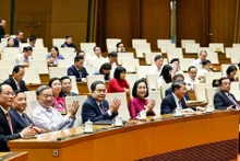 出席奖状颁发仪式的党和国家各位领导人。（图片来源：越通社）
