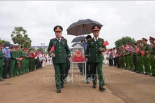迎接172具在柬埔寨牺牲的越南志愿军和专家烈士遗骸归国。（图片来源：越通社）