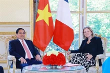 越南政府总理范明正会见法国国民议会议长布朗·皮韦。（图片来源：越通社）