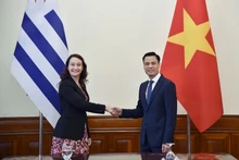 越南外交部副部长邓黄江与乌拉圭外交部副部长瓦莱里娅·楚萨基·卡夫雷拉。