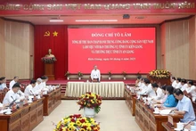 越共中央总书记苏林率中央工作代表团与坚江省委常务委员会和安江省委常委召开会议。