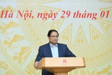 范明正总理在会上发表讲话。（陈海 摄）