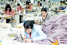 德江纺织服装股份公司的出口服装生产线。（南英 摄）