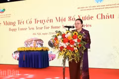 老挝驻越南大使坎帕·埃尔塔万发表讲话。