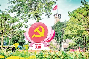 为迎接越共十四大，首都河内精心布置、焕然一新。（宝龙摄）